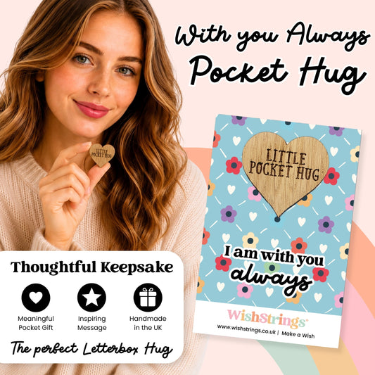 I Am With You Always Pocket Hug - Wooden Heart Support Gift | WishStrings