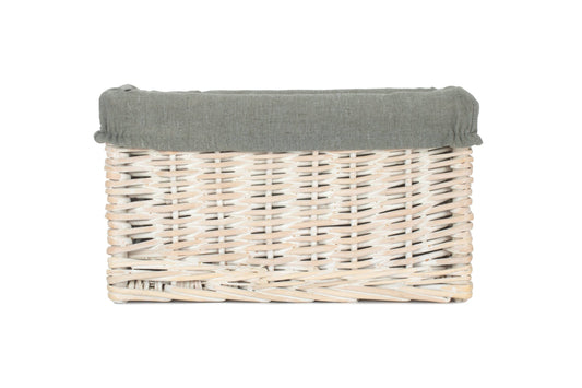Small White Wash Willow Storage Basket with Grey Sage Lining