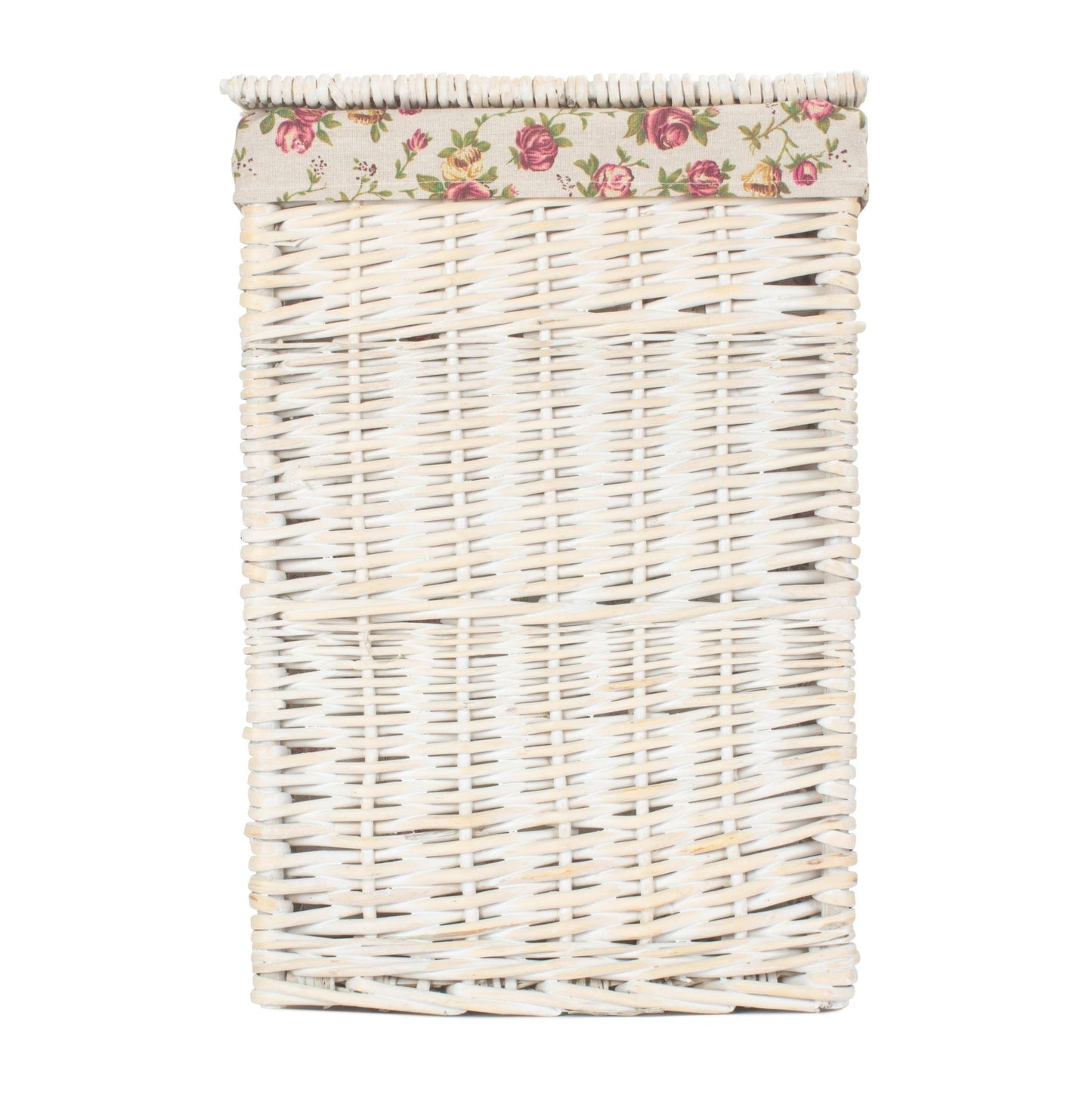 Square White Wash Laundry Hamper with Garden Rose Lining - Small