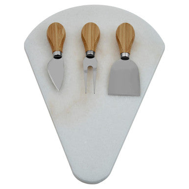 Kindia White Fan Shaped Marble Cheese Board With 3 Knives