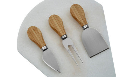 Kindia White Fan Shaped Marble Cheese Board With 3 Knives