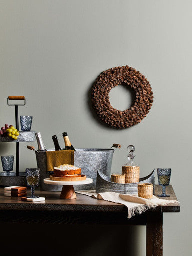 Monzaro Round White Marble And Acacia Wood Cake Stand