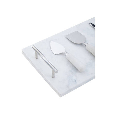 Marina White Marble Cheese Board And Knife Set