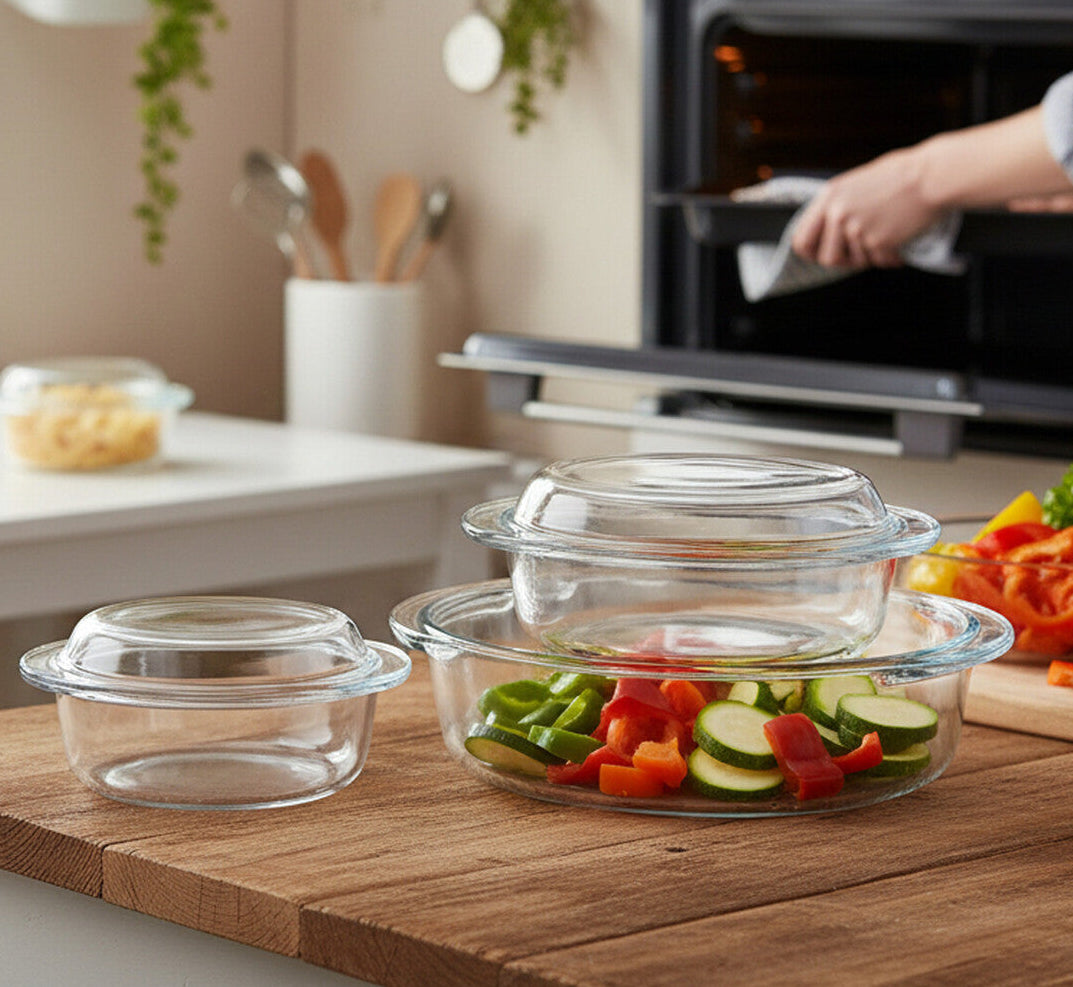 Set Of 3 Borosilicate Glass Casserole Dishes