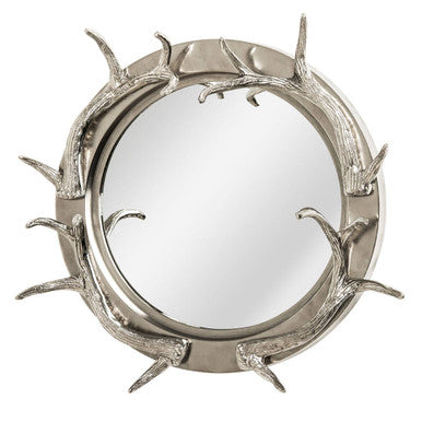 Stag Antler Steel and Nickel Finish Wall Mirror
