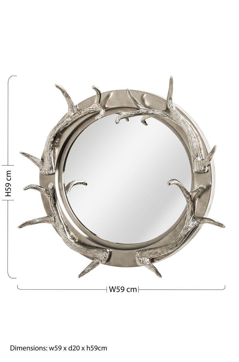 Stag Antler Steel and Nickel Finish Wall Mirror