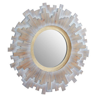 Sunburst Multilevel Wooden Wall Mirror
