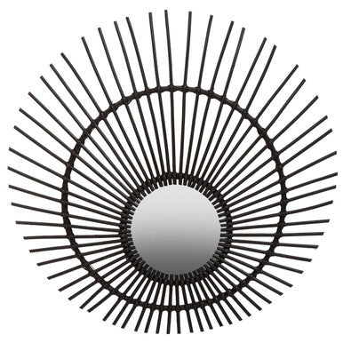 Black Natural Rattan Wall Mirror | Mataram