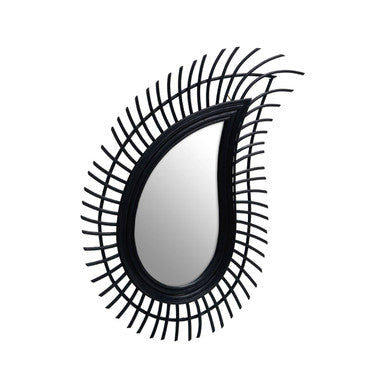 Teardrop Black Natural Rattan Wall Mirror | Mataram