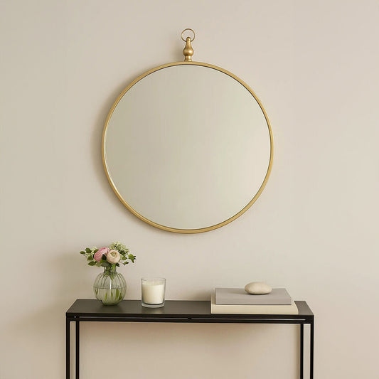 Avento Gold Finish Round Wall Mirror With Hook