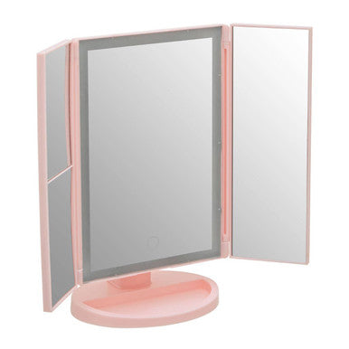 Cassini Tri Fold Border Pink Table Mirror