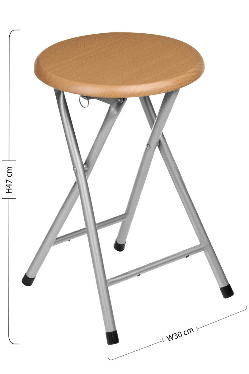 Fold Away Stool With Wood Veneer Seat