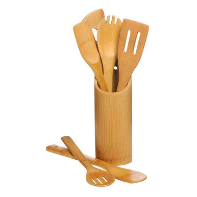 Aleki 6 Piece Bamboo Kitchen Tool Set With Holder