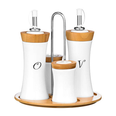 Dela 4 Piece Bamboo And Ceramic Condiment Set