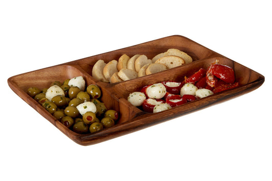 Kora Three Section Serving Dish In Acacia Wood