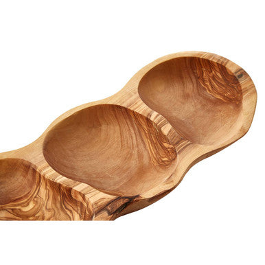 Kora 3 Section Olive Wood Antipasti Dish