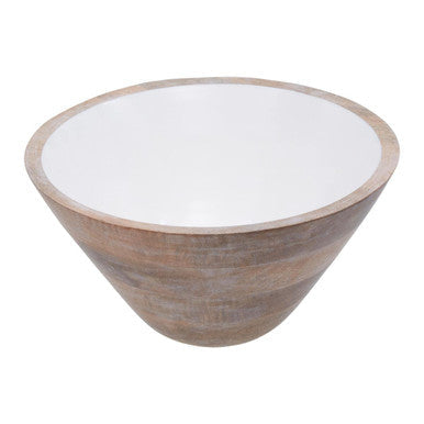 Large Mango Wood Serving Bowl with White Enamel | Kara
