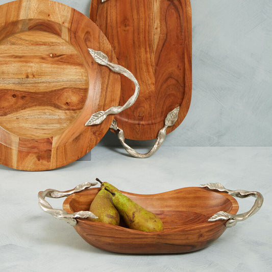 Vine Acacia Wood Large Oval Bowl