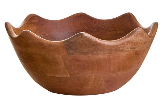 Mango Wood Serving or Fruit Bowl with Scalloped Edge | Kara