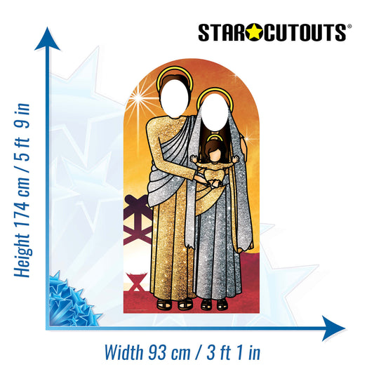 SC1111 Nativity Jesus, Mary and Baby Jesus (Sunset Gold and Silver) Adult Stand-in Cardboard Cut Out Height 174cm