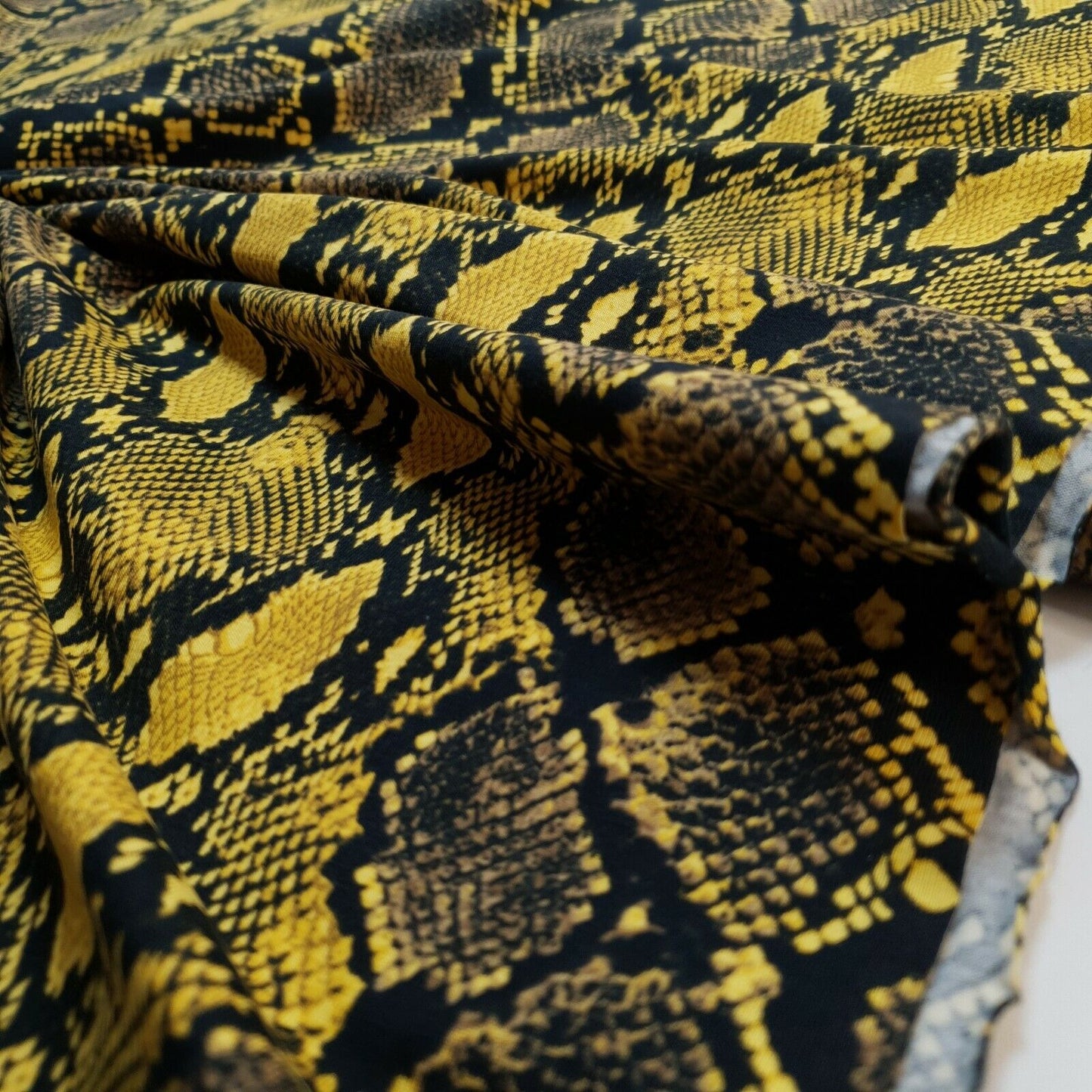 1/2 Metre Snake Yellow Printed Cotton Lycra Stretch Jersey Fabric