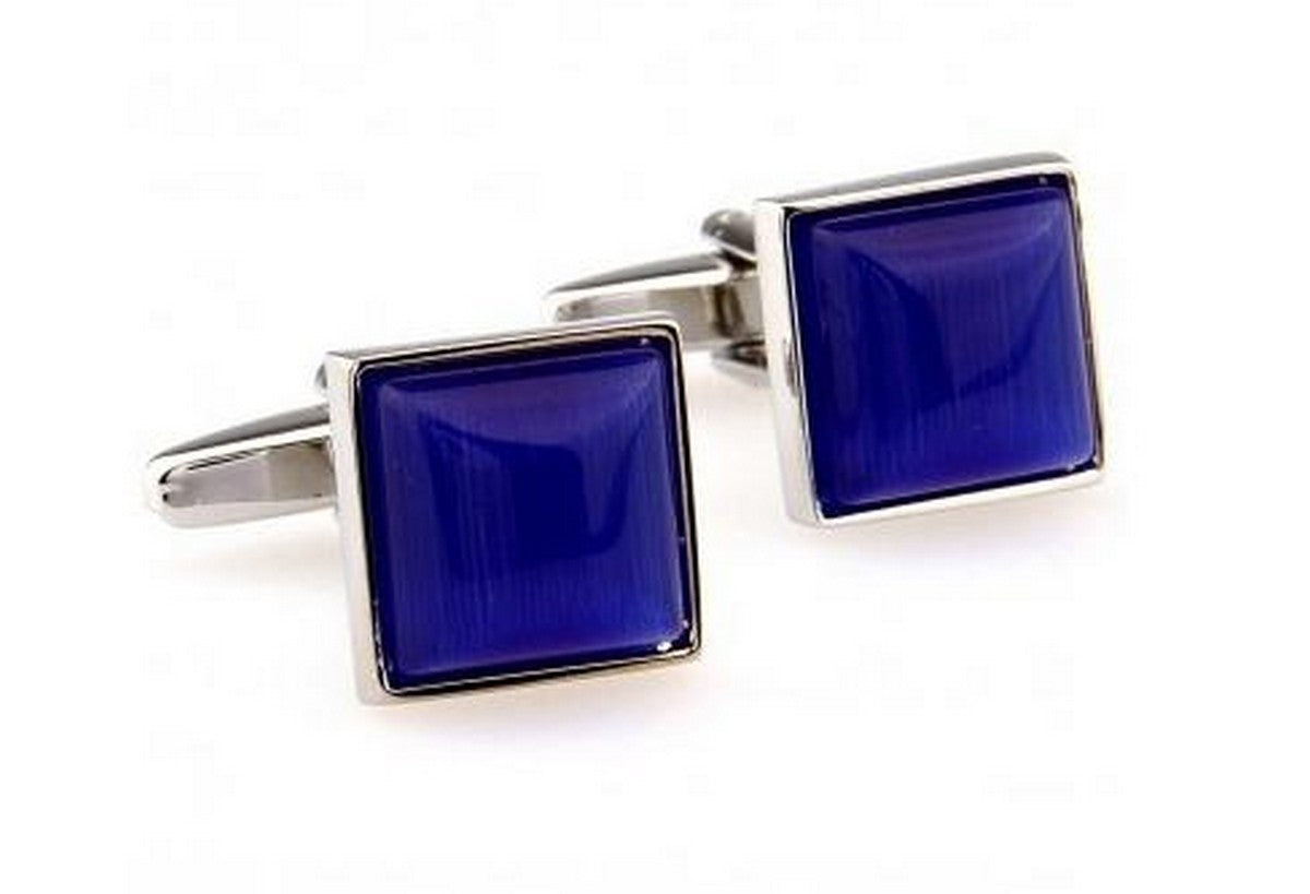 Silver cufflinks with square blue stone
