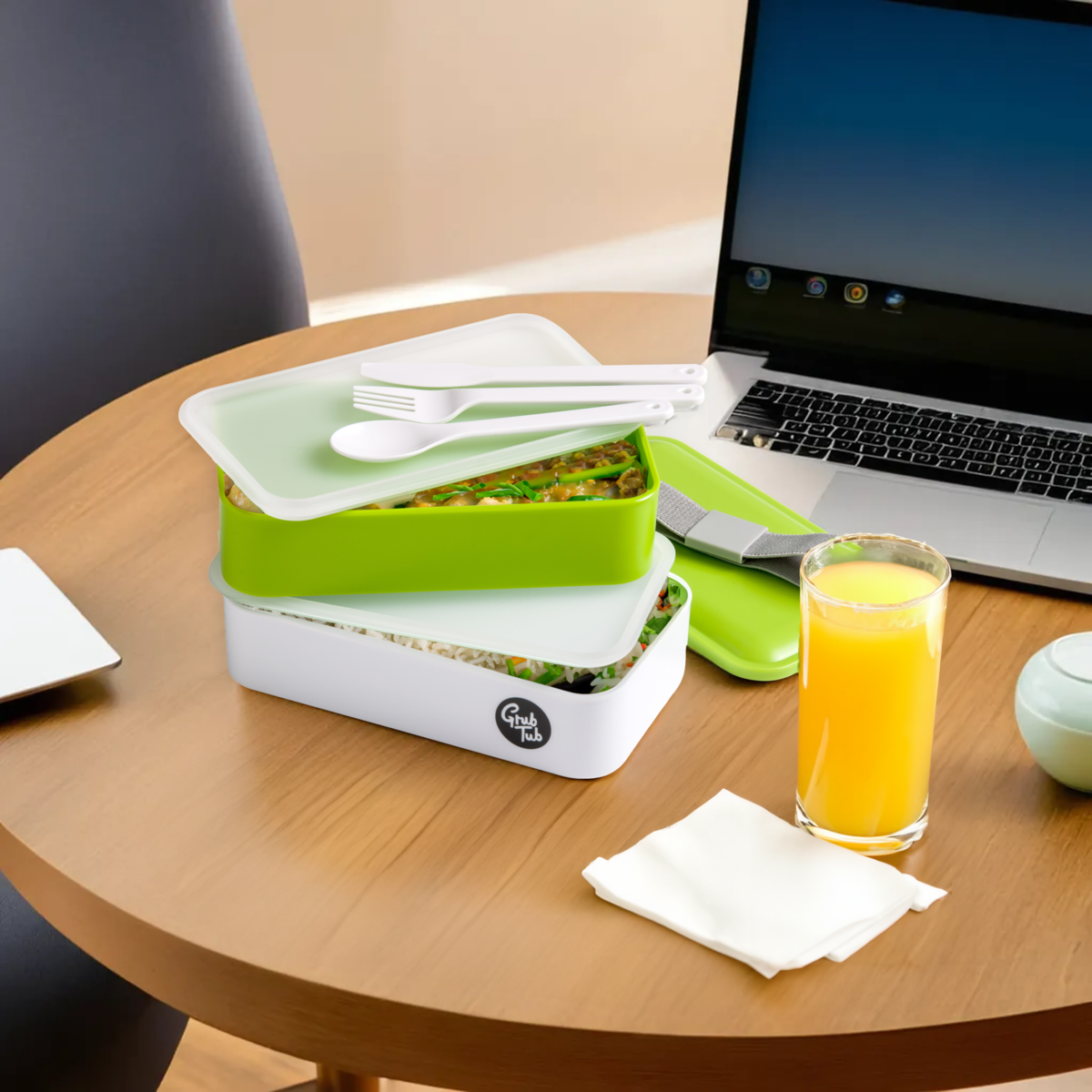 Green and White Stackable Lunch Box | Grub Tub