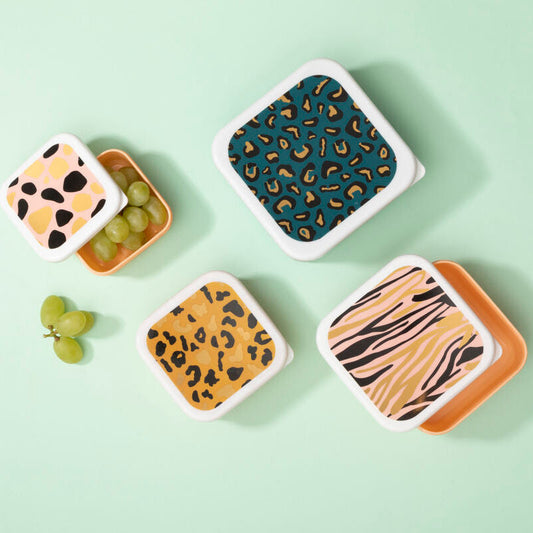 Mimo Set Of 4 Animal Print Lunch Boxes