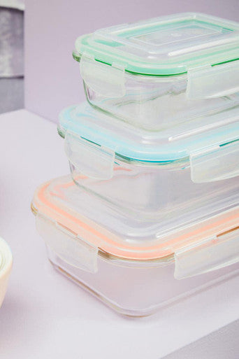 Freska Set Of 3 Rectangular Glass Containers