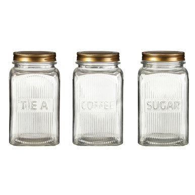 Luca Set Of Three Glass Jars With Gold Finish Lids