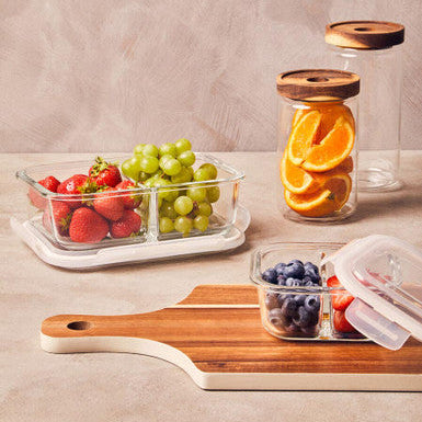 Freska 2 Section Square Glass Container With Lid 520 Ml