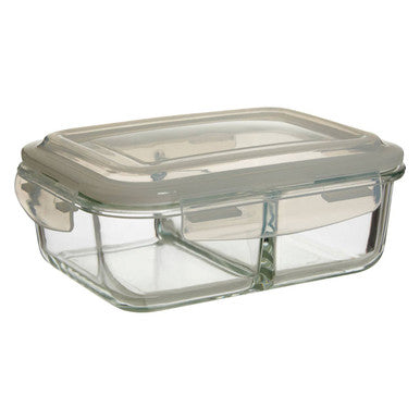 Freska 2 Section Rectangular Glass Container With Lid 1040 Ml