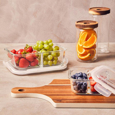 Freska 2 Section Rectangular Glass Container With Lid 1520 Ml