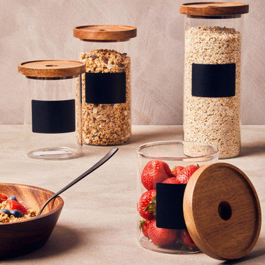 Tromso Glass Storage Jar with Acacia Lid and Chalkboard 750 ml
