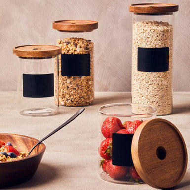 Tromso Glass Storage Jar with Acacia Lid and Chalkboard 1800 ml