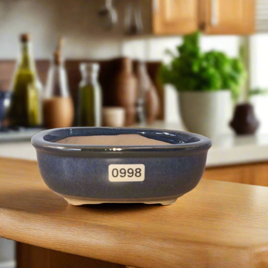 12cm Glazed Bonsai Pot | Oval | 12cm x 10cm x 5cm | Blue