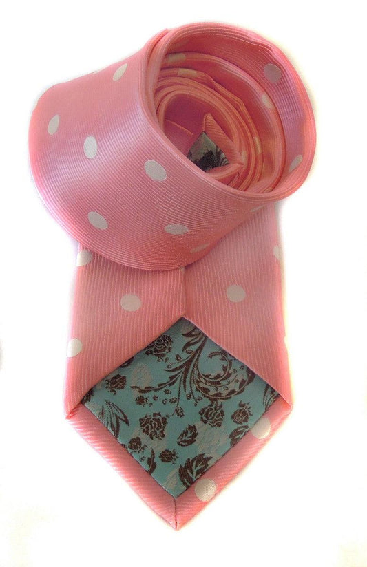 medium pink tie with white polka dots