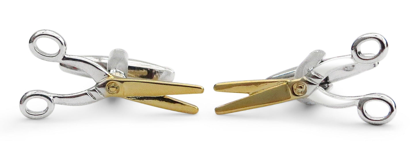 silver and gold sewing style scissor cufflinks