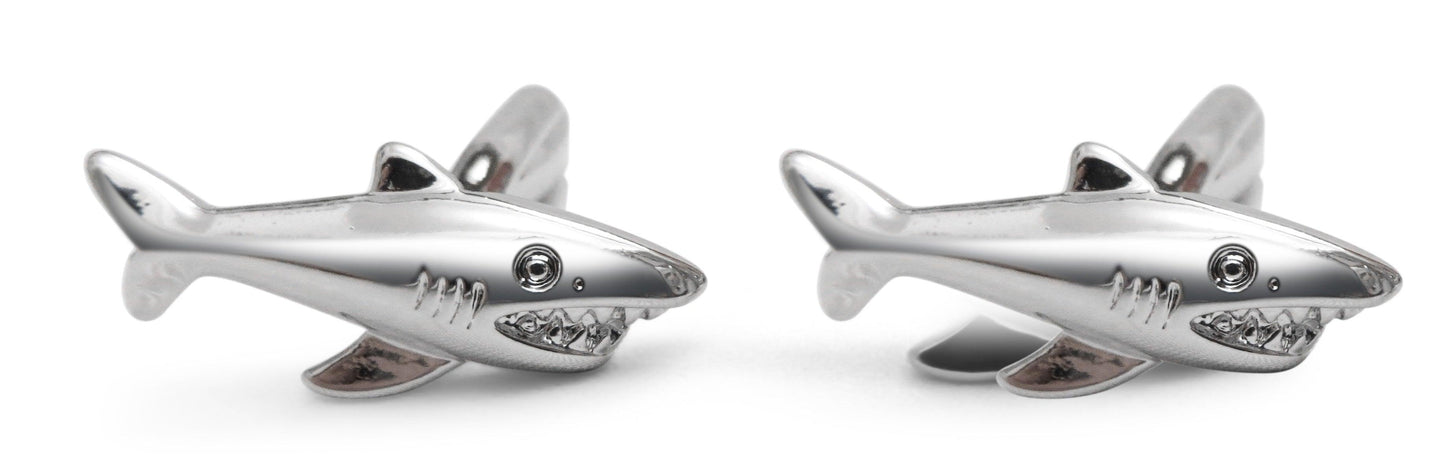 silver "Jaws" style shark cufflinks