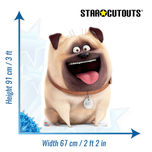 SC1379 Mel Pug Dog Secret Life of Pets Cardboard Cut Out Height 91cm