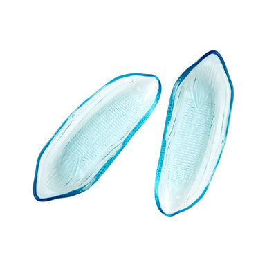 Set Of Two Corn On The Cob Blue Coloured Glass Dishes