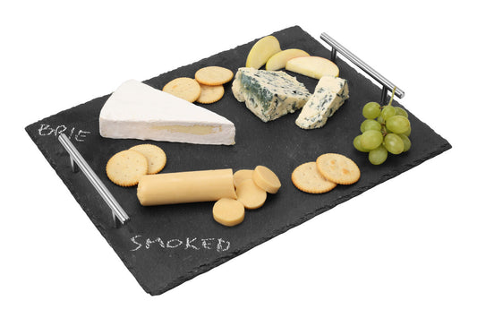 Large Slate Tray With Stainless Steel Handles