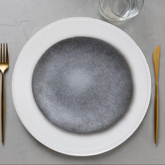 Dia Silver Charger Plate With Dotted Rim