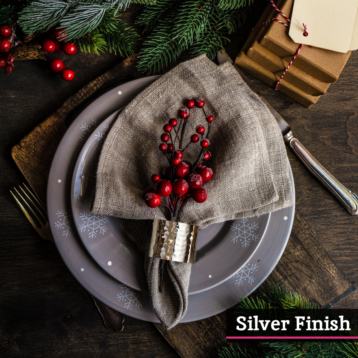 Set Of Four Silver Finish Napkin Rings