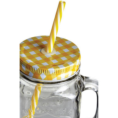Embossed Mason Square Jar Mug With Yellow Lid