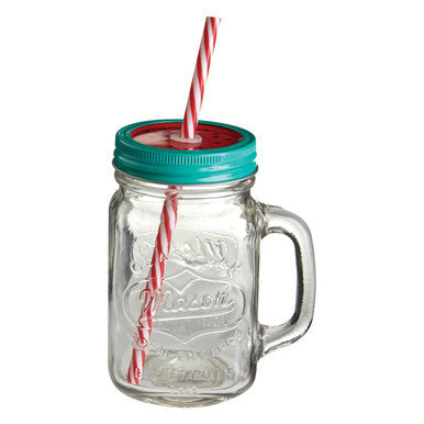Bocal Embossed Mason with Watermelon Lid | Square Jar Mug
