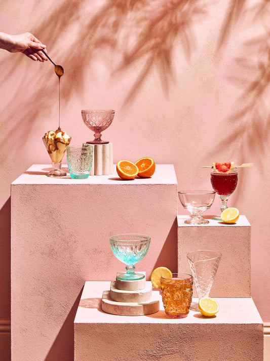 Set Of Four Fleur Pink And Blue Glasses