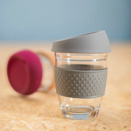 Mimo Glass Mug With Grey Silicone Band Lid