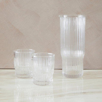 Juno Ribbed Glass And Jug Three Piece Set