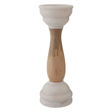 White Marble and Mango Wood Candle Holder | Sena